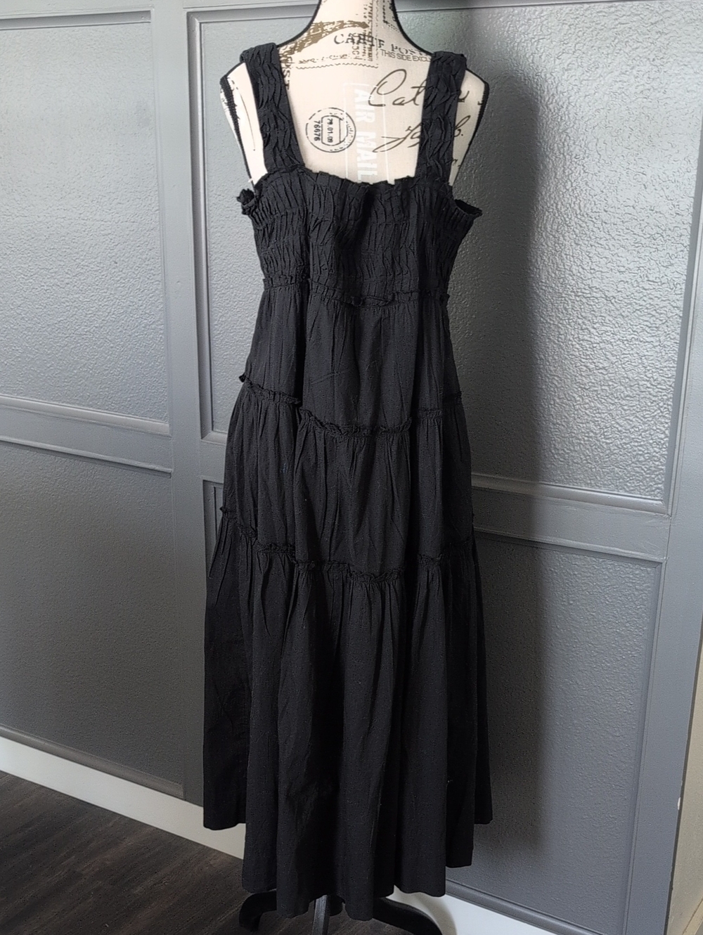 Maeve Black Smocked Tiered Maxi with Wide Straps
